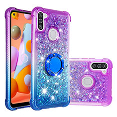Silicone Candy Rubber TPU Bling-Bling Soft Case Cover with Finger Ring Stand S02 for Samsung Galaxy M11 Purple