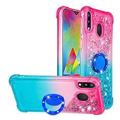 Silicone Candy Rubber TPU Bling-Bling Soft Case Cover with Finger Ring Stand S02 for Samsung Galaxy M20 Pink