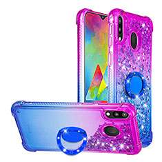 Silicone Candy Rubber TPU Bling-Bling Soft Case Cover with Finger Ring Stand S02 for Samsung Galaxy M20 Purple