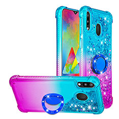 Silicone Candy Rubber TPU Bling-Bling Soft Case Cover with Finger Ring Stand S02 for Samsung Galaxy M20 Sky Blue