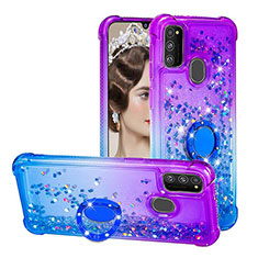 Silicone Candy Rubber TPU Bling-Bling Soft Case Cover with Finger Ring Stand S02 for Samsung Galaxy M30s Purple