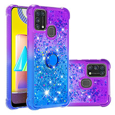 Silicone Candy Rubber TPU Bling-Bling Soft Case Cover with Finger Ring Stand S02 for Samsung Galaxy M31 Purple
