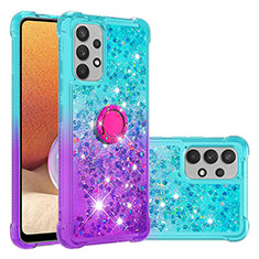 Silicone Candy Rubber TPU Bling-Bling Soft Case Cover with Finger Ring Stand S02 for Samsung Galaxy M32 5G Sky Blue