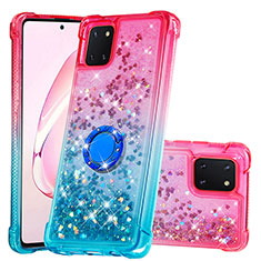 Silicone Candy Rubber TPU Bling-Bling Soft Case Cover with Finger Ring Stand S02 for Samsung Galaxy M60s Pink