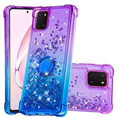 Silicone Candy Rubber TPU Bling-Bling Soft Case Cover with Finger Ring Stand S02 for Samsung Galaxy M60s Purple