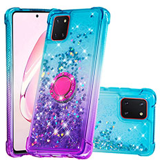 Silicone Candy Rubber TPU Bling-Bling Soft Case Cover with Finger Ring Stand S02 for Samsung Galaxy M60s Sky Blue