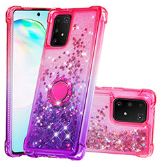 Silicone Candy Rubber TPU Bling-Bling Soft Case Cover with Finger Ring Stand S02 for Samsung Galaxy M80S Hot Pink