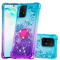Silicone Candy Rubber TPU Bling-Bling Soft Case Cover with Finger Ring Stand S02 for Samsung Galaxy M80S Sky Blue