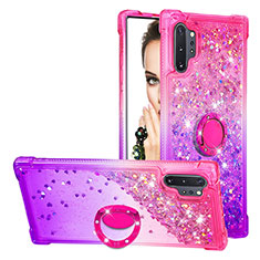 Silicone Candy Rubber TPU Bling-Bling Soft Case Cover with Finger Ring Stand S02 for Samsung Galaxy Note 10 Plus 5G Hot Pink