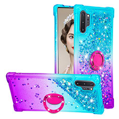 Silicone Candy Rubber TPU Bling-Bling Soft Case Cover with Finger Ring Stand S02 for Samsung Galaxy Note 10 Plus 5G Sky Blue