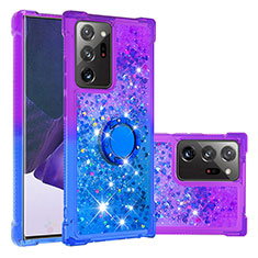 Silicone Candy Rubber TPU Bling-Bling Soft Case Cover with Finger Ring Stand S02 for Samsung Galaxy Note 20 Ultra 5G Purple