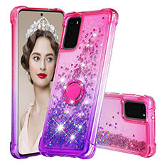 Silicone Candy Rubber TPU Bling-Bling Soft Case Cover with Finger Ring Stand S02 for Samsung Galaxy S20 5G Hot Pink