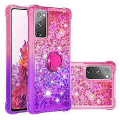 Silicone Candy Rubber TPU Bling-Bling Soft Case Cover with Finger Ring Stand S02 for Samsung Galaxy S20 Lite 5G Hot Pink