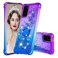Silicone Candy Rubber TPU Bling-Bling Soft Case Cover with Finger Ring Stand S02 for Samsung Galaxy S20 Purple