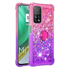 Silicone Candy Rubber TPU Bling-Bling Soft Case Cover with Finger Ring Stand S02 for Xiaomi Mi 10T 5G Hot Pink