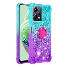 Silicone Candy Rubber TPU Bling-Bling Soft Case Cover with Finger Ring Stand S02 for Xiaomi Redmi Note 12 5G Sky Blue