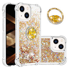 Silicone Candy Rubber TPU Bling-Bling Soft Case Cover with Finger Ring Stand S03 for Apple iPhone 13 Gold