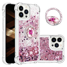 Silicone Candy Rubber TPU Bling-Bling Soft Case Cover with Finger Ring Stand S03 for Apple iPhone 13 Pro Clove Purple