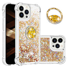 Silicone Candy Rubber TPU Bling-Bling Soft Case Cover with Finger Ring Stand S03 for Apple iPhone 13 Pro Gold