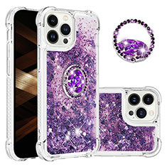 Silicone Candy Rubber TPU Bling-Bling Soft Case Cover with Finger Ring Stand S03 for Apple iPhone 13 Pro Purple