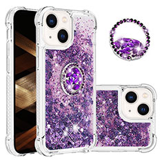 Silicone Candy Rubber TPU Bling-Bling Soft Case Cover with Finger Ring Stand S03 for Apple iPhone 14 Purple