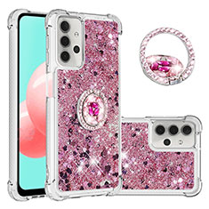 Silicone Candy Rubber TPU Bling-Bling Soft Case Cover with Finger Ring Stand S03 for Samsung Galaxy M32 5G Red