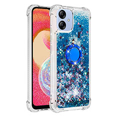 Silicone Candy Rubber TPU Bling-Bling Soft Case Cover with Finger Ring Stand YB1 for Samsung Galaxy A04E Blue