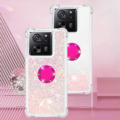 Silicone Candy Rubber TPU Bling-Bling Soft Case Cover with Finger Ring Stand YB1 for Xiaomi Mi 13T Pro 5G Pink