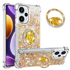 Silicone Candy Rubber TPU Bling-Bling Soft Case Cover with Finger Ring Stand YB1 for Xiaomi Poco F5 5G Gold