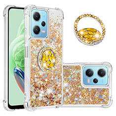Silicone Candy Rubber TPU Bling-Bling Soft Case Cover with Finger Ring Stand YB1 for Xiaomi Redmi Note 12 5G Gold