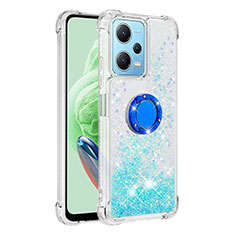 Silicone Candy Rubber TPU Bling-Bling Soft Case Cover with Finger Ring Stand YB1 for Xiaomi Redmi Note 12 5G Sky Blue