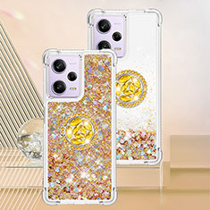 Silicone Candy Rubber TPU Bling-Bling Soft Case Cover with Finger Ring Stand YB1 for Xiaomi Redmi Note 12 Pro 5G Gold