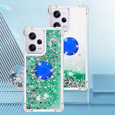Silicone Candy Rubber TPU Bling-Bling Soft Case Cover with Finger Ring Stand YB1 for Xiaomi Redmi Note 12 Pro 5G Green