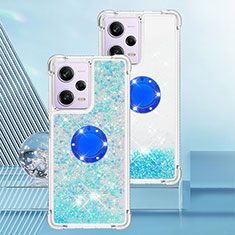 Silicone Candy Rubber TPU Bling-Bling Soft Case Cover with Finger Ring Stand YB1 for Xiaomi Redmi Note 12 Pro 5G Sky Blue
