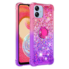 Silicone Candy Rubber TPU Bling-Bling Soft Case Cover with Finger Ring Stand YB2 for Samsung Galaxy F04 Hot Pink