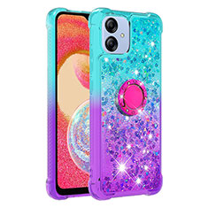 Silicone Candy Rubber TPU Bling-Bling Soft Case Cover with Finger Ring Stand YB2 for Samsung Galaxy M04 Sky Blue