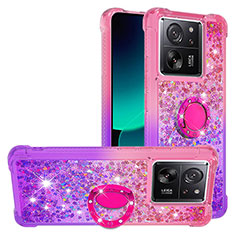 Silicone Candy Rubber TPU Bling-Bling Soft Case Cover with Finger Ring Stand YB2 for Xiaomi Mi 13T 5G Hot Pink