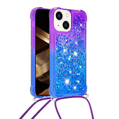 Silicone Candy Rubber TPU Bling-Bling Soft Case Cover with Lanyard Strap S01 for Apple iPhone 13 Purple