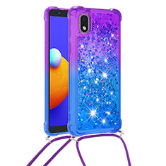 Silicone Candy Rubber TPU Bling-Bling Soft Case Cover with Lanyard Strap S01 for Samsung Galaxy A01 Core Purple