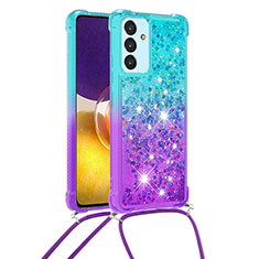 Silicone Candy Rubber TPU Bling-Bling Soft Case Cover with Lanyard Strap S01 for Samsung Galaxy A05s Sky Blue
