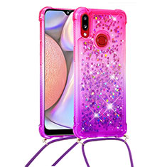 Silicone Candy Rubber TPU Bling-Bling Soft Case Cover with Lanyard Strap S01 for Samsung Galaxy A10s Hot Pink
