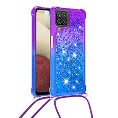 Silicone Candy Rubber TPU Bling-Bling Soft Case Cover with Lanyard Strap S01 for Samsung Galaxy A12 Nacho Purple