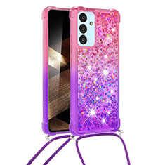 Silicone Candy Rubber TPU Bling-Bling Soft Case Cover with Lanyard Strap S01 for Samsung Galaxy A15 5G Hot Pink