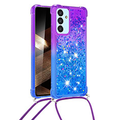 Silicone Candy Rubber TPU Bling-Bling Soft Case Cover with Lanyard Strap S01 for Samsung Galaxy A15 5G Purple