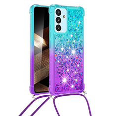 Silicone Candy Rubber TPU Bling-Bling Soft Case Cover with Lanyard Strap S01 for Samsung Galaxy A15 5G Sky Blue