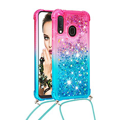 Silicone Candy Rubber TPU Bling-Bling Soft Case Cover with Lanyard Strap S01 for Samsung Galaxy A20e Pink