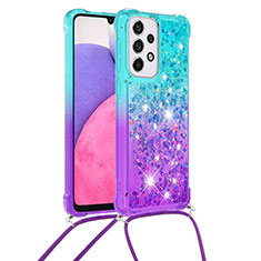 Silicone Candy Rubber TPU Bling-Bling Soft Case Cover with Lanyard Strap S01 for Samsung Galaxy A33 5G Sky Blue