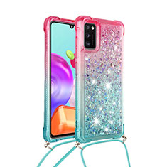 Silicone Candy Rubber TPU Bling-Bling Soft Case Cover with Lanyard Strap S01 for Samsung Galaxy A41 Pink