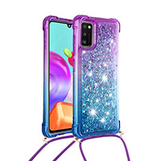 Silicone Candy Rubber TPU Bling-Bling Soft Case Cover with Lanyard Strap S01 for Samsung Galaxy A41 Purple