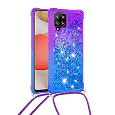 Silicone Candy Rubber TPU Bling-Bling Soft Case Cover with Lanyard Strap S01 for Samsung Galaxy A42 5G Purple